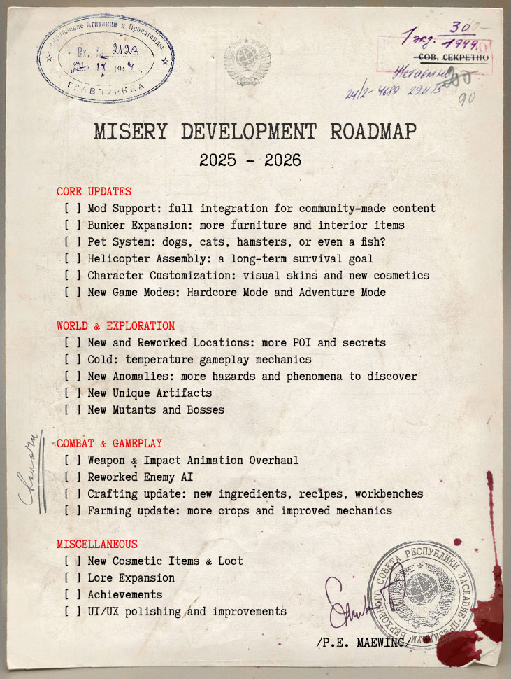 misery survival game roadmap
